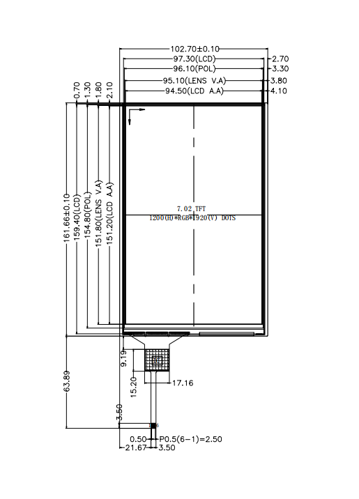 7inch 1200x1920 ips mipi interface lcd screen 1