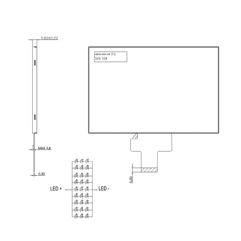 7 inch 800 400 wvga ips lvds interface 500nits tft lcd display3